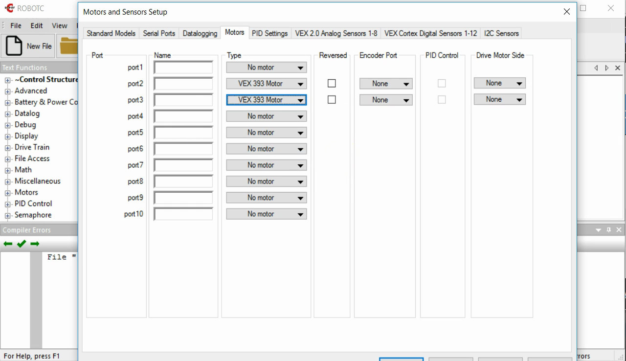 robotc commands list cortex 2.0